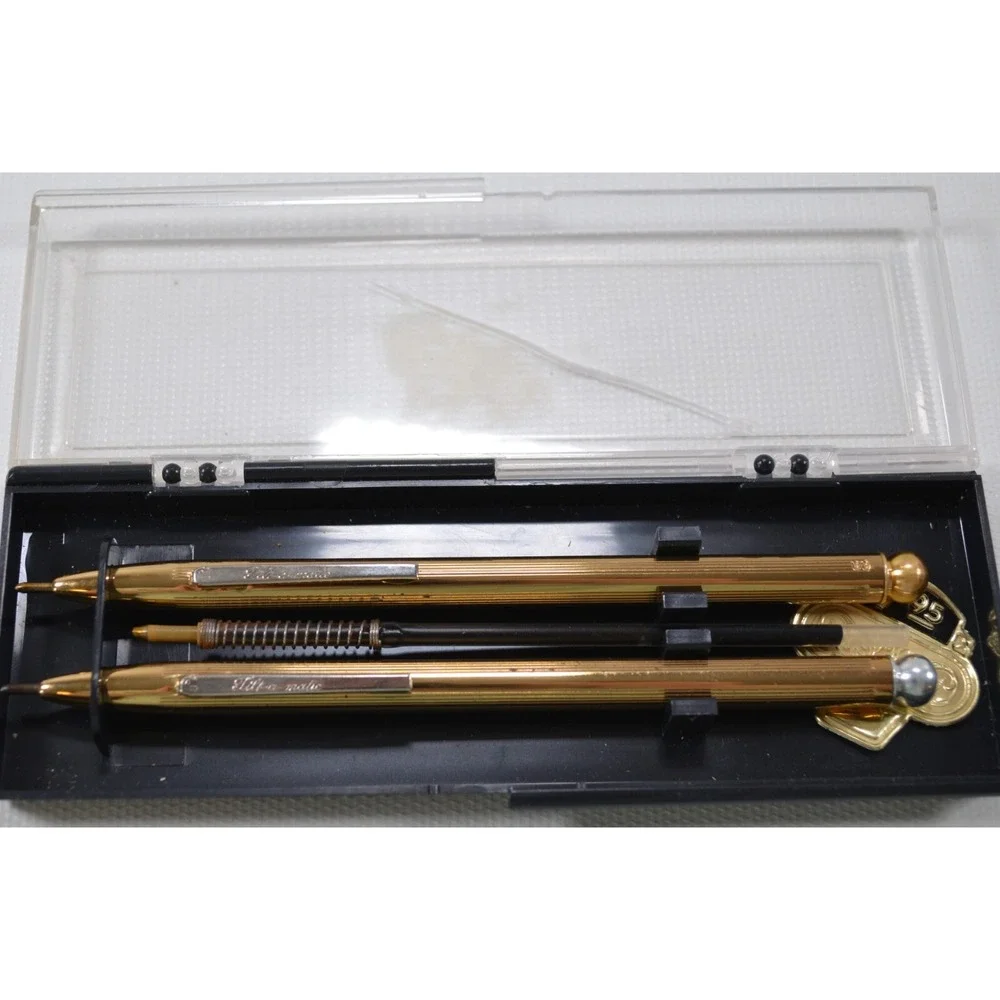 Vintage‎ Tilt-a-matic Gold Tone Metal Mechanical Pen Set in Plastic Case